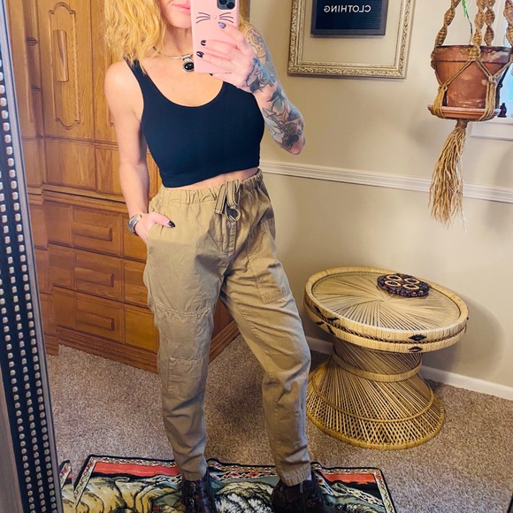 Zara Khaki High Waisted Patchwork Khaki Pants - Picture 2 of 9